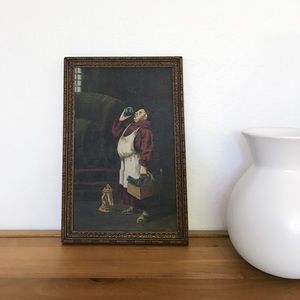 Framed vintage original painting - wine lover